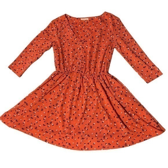 Copper Key Dresses & Skirts - Copper Key Rich Coral Mauve 3/4 Sleeve Floral Button-Front Dress